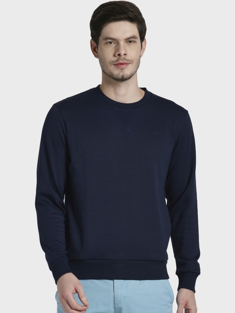 ColorPlus Men Navy Blue Solid Sweatshirt