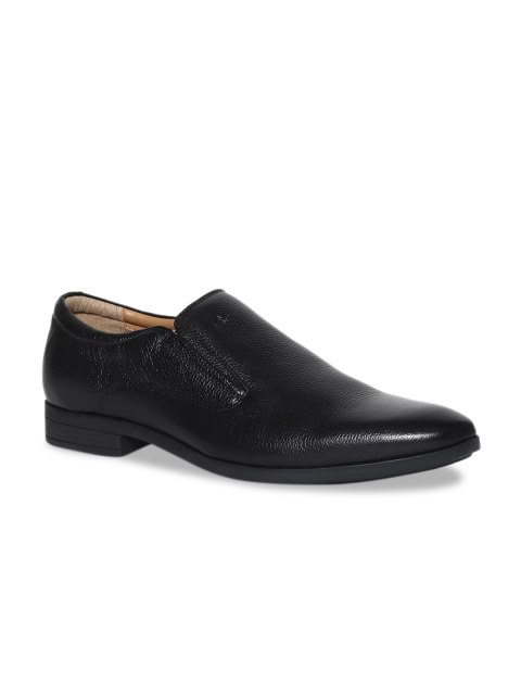 Arrow Men Black Solid Leather Formal Slip-On Shoes