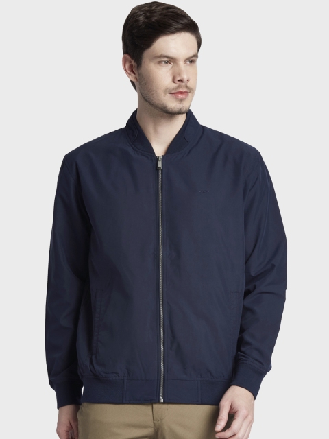 ColorPlus Men Navy Blue Solid Bomber Jacket