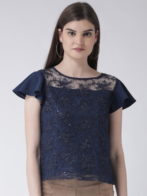 Latin Quarters Women Blue Self Design Top