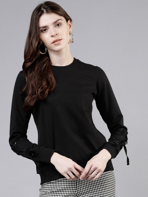 Tokyo Talkies Women Black Solid Sweatshirt