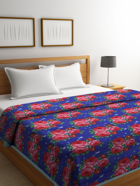 Cortina Purple & Blue Floral AC Room 210 GSM Double Bed Dohar