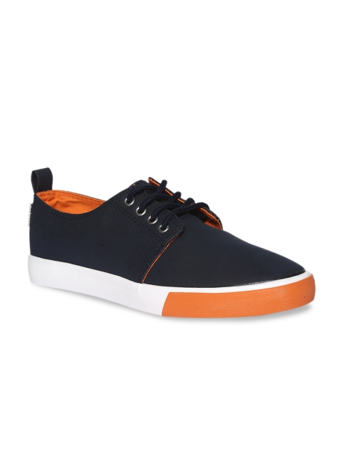 Flying Machine Men Navy Blue Synthetic Leather Sneakers