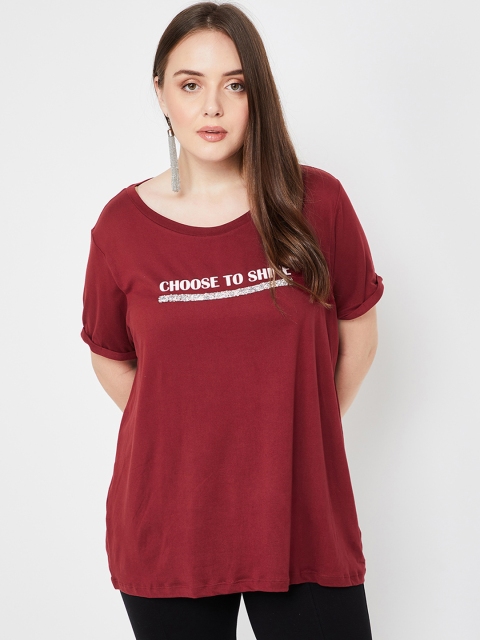 nexus Plus Size Women Burgundy Printed Longline Top