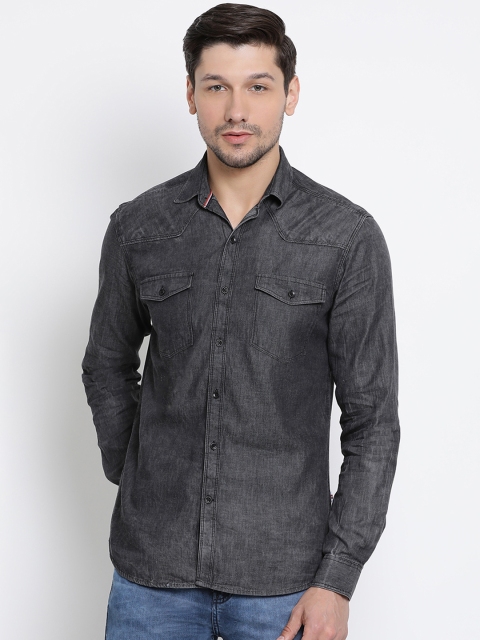 SWISS MILITARY Men Charcoal Slim Fit Solid Casual Shirt