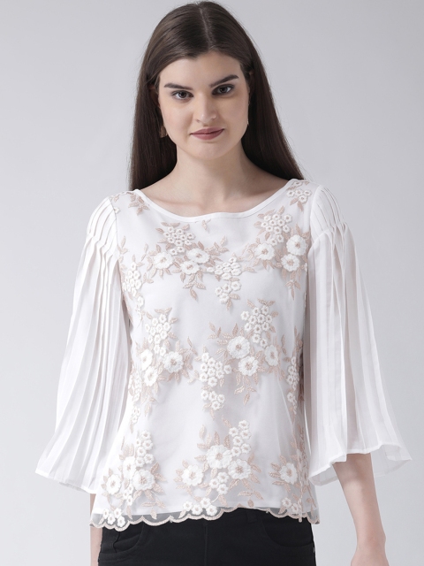 Latin Quarters Women Off-White Self Design Top