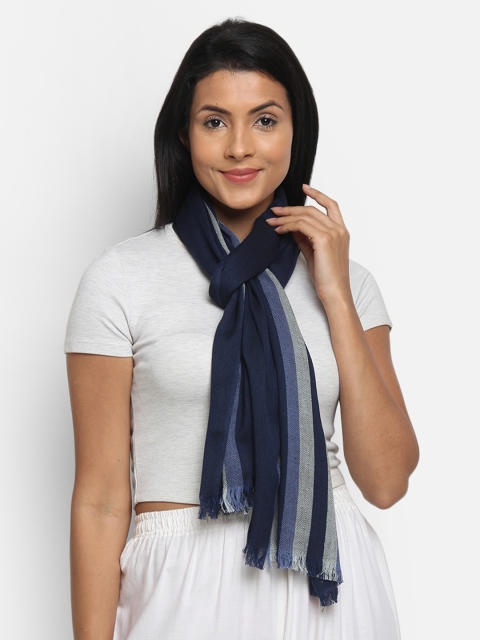 Anekaant Women Navy Blue Woven Design Stole