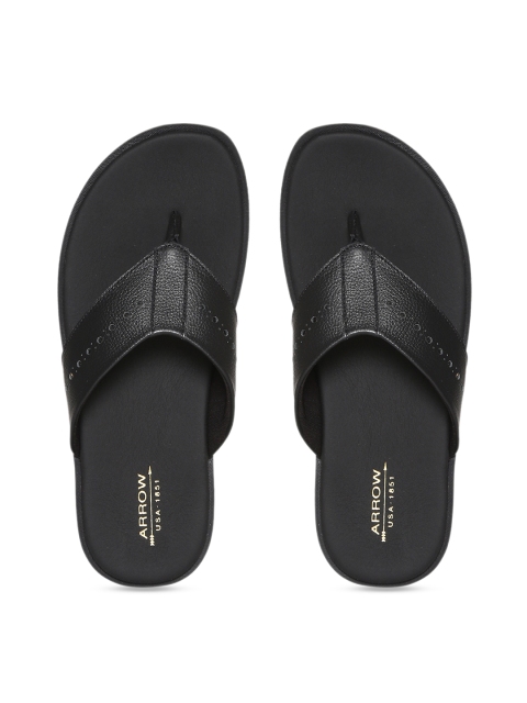Arrow Men Black Solid Leather Thong Flip-Flops