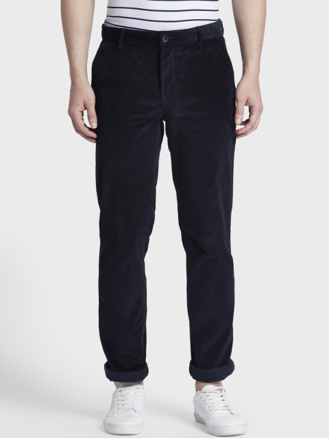 ColorPlus Men Blue Tapered Fit Solid Regular Trousers