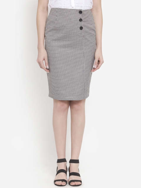 MARTINI Women Black & White Checked Pencil Skirt