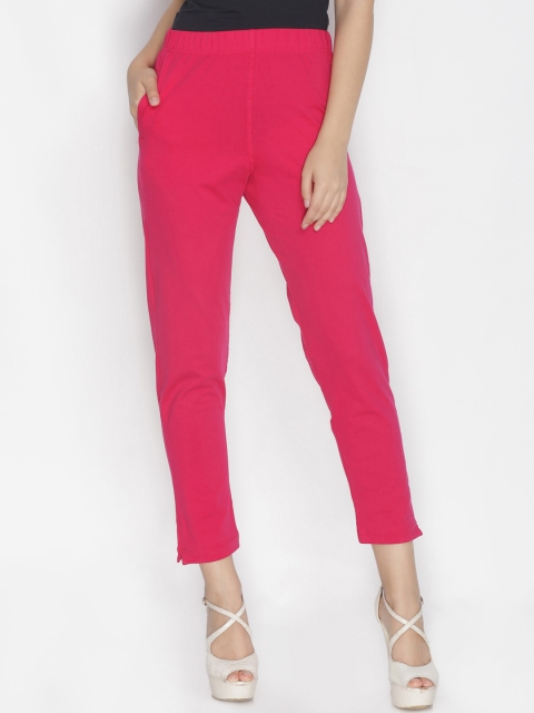 LYRA Women Pink Straight Fit Solid Cigarette Trousers