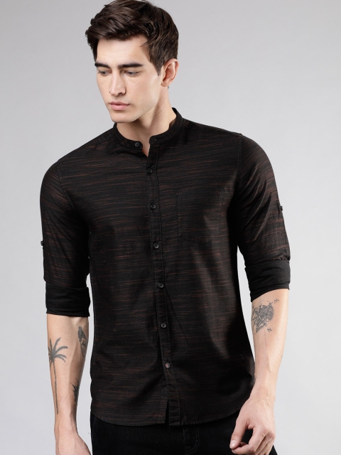 Ecko Unltd Men Black & Red Slim Fit Solid Casual Shirt