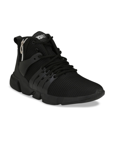 AfroJack Men Black Solid Mesh Mid-Top Sneakers