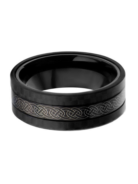 Inox Jewelry Men Black Carbon Fiber Band Ring