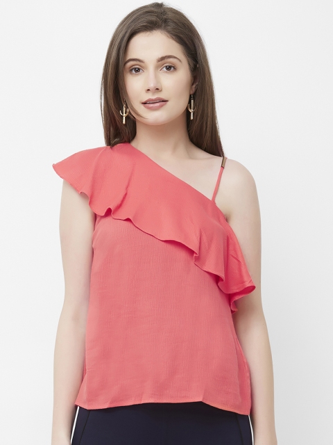 109F Women Coral Solid Pure Cotton Top