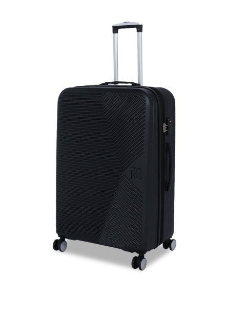 IT luggage Unisex Black Textured Expandable Medium Trolley Bag