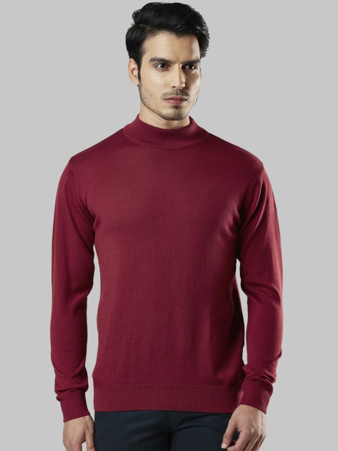 Raymond Men Maroon Solid Sweater