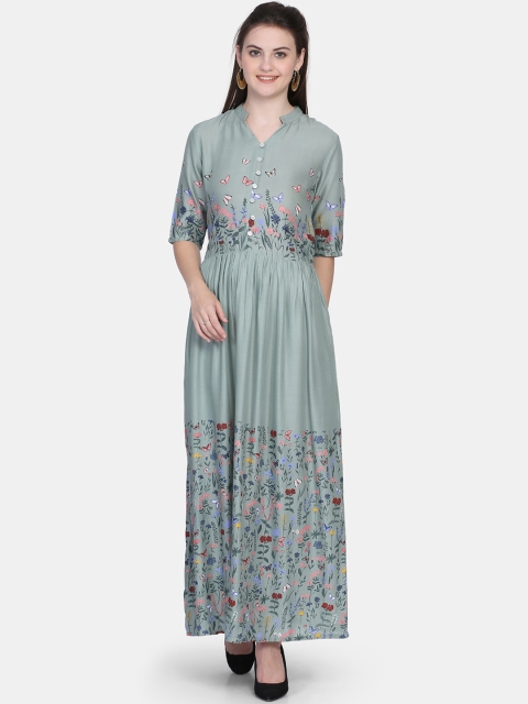 Ojjasvi Women Green Floral Printed Maxi Dress