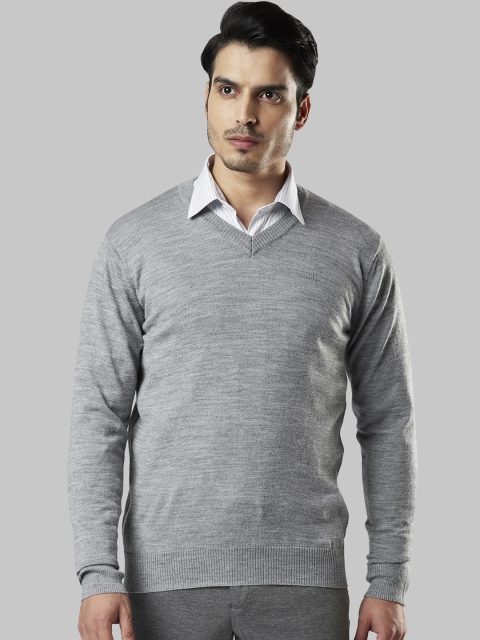 Raymond Men Grey Solid Sweater