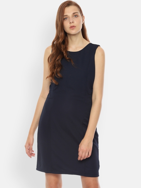 Allen Solly Woman Navy Blue Solid Fit and Flare Dress