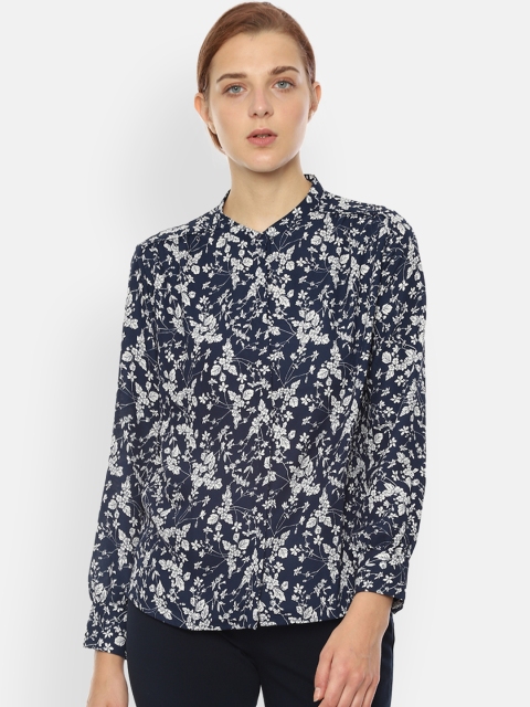 Van Heusen Woman Navy Blue & Off-White Regular Fit Printed Casual Shirt