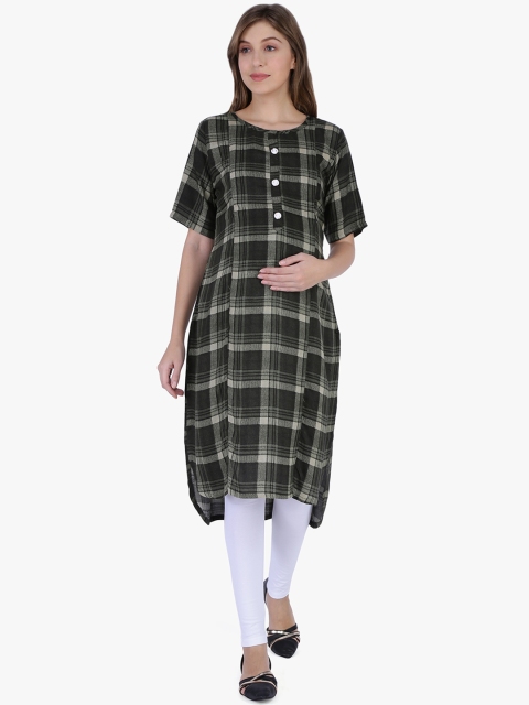 MomToBe Women Green Checked Maternity Straight Kurta