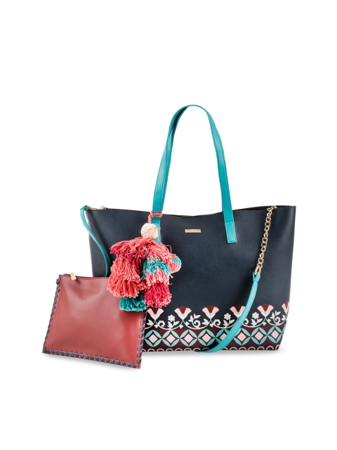 Chumbak Navy Blue Printed Handheld Bag
