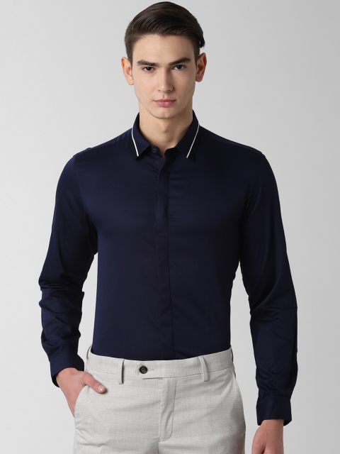 Peter England Men Navy Blue Slim Fit Solid Formal Shirt