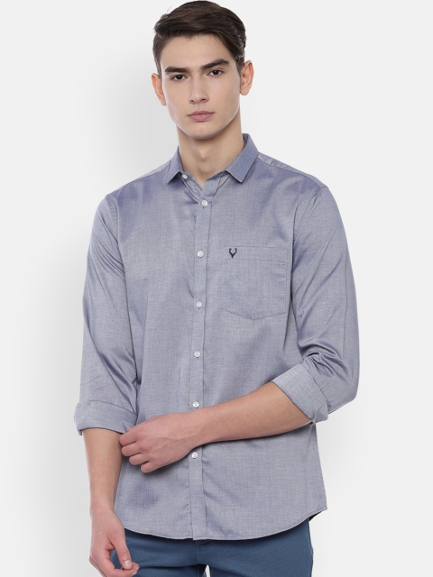 Allen Solly Men Grey & Navy Blue Slim Fit Self Design Casual Shirt