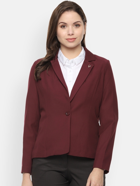 Allen Solly Woman Maroon Solid Single-Breasted Blazer