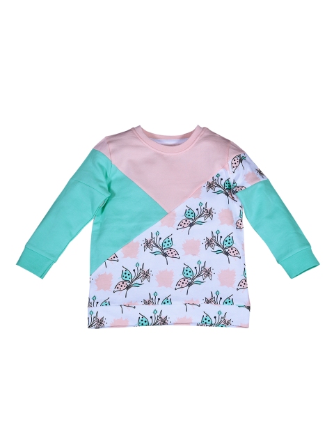 ventra Girls White & Green Printed Sweatshirt