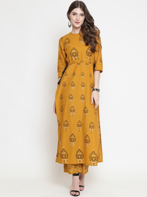 Sera Women Mustard Yellow Printed Kurti with Palazzos