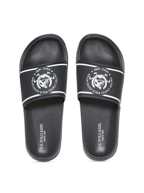 U.S. Polo Assn. Men Black Printed Sliders