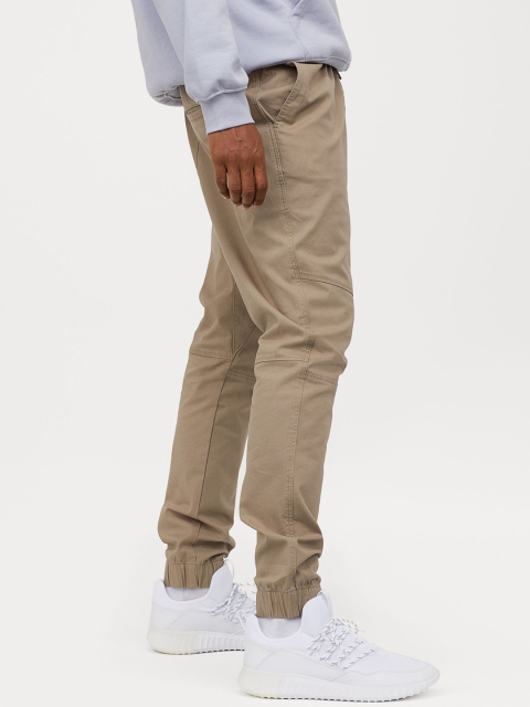 H&M Men Beige Solid Cotton Twill Joggers
