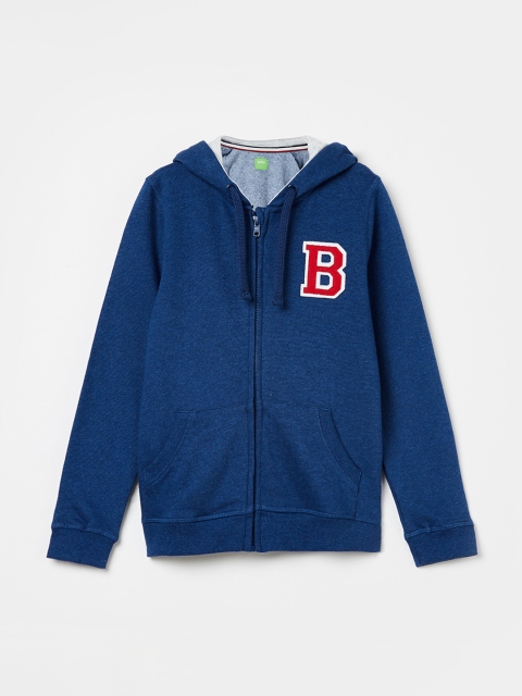 Bossini Boys Blue Solid Hooded Sweatshirt