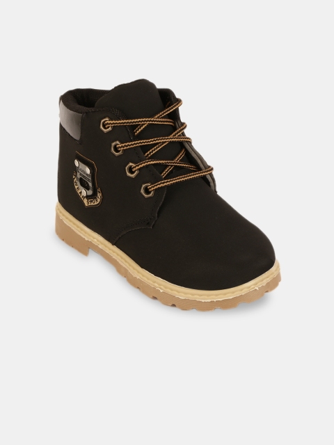PASSION PETALS Boys Black Solid Synthetic Leather Mid-Top Flat Boots