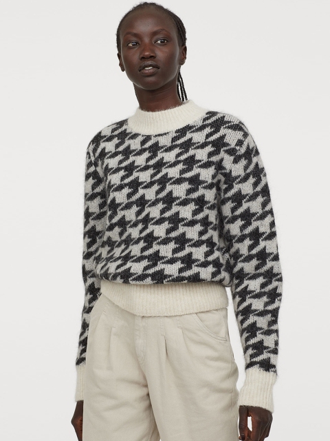 H&M Women Black Printed Alpaca-Blend Jumper
