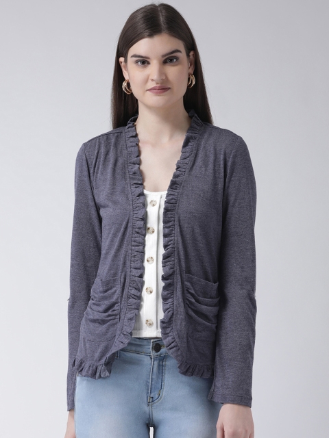 Latin Quarters Women Blue Solid Open Front Shrug
