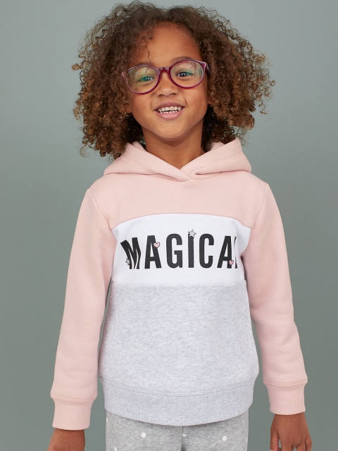 H&M Girls Pink & Grey Colourblocked Hooded Top
