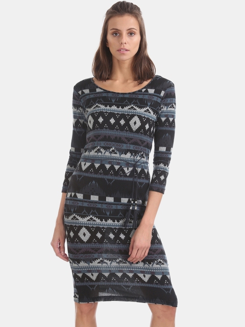 U.S. Polo Assn. Women Navy Blue & Grey Printed T-shirt Dress