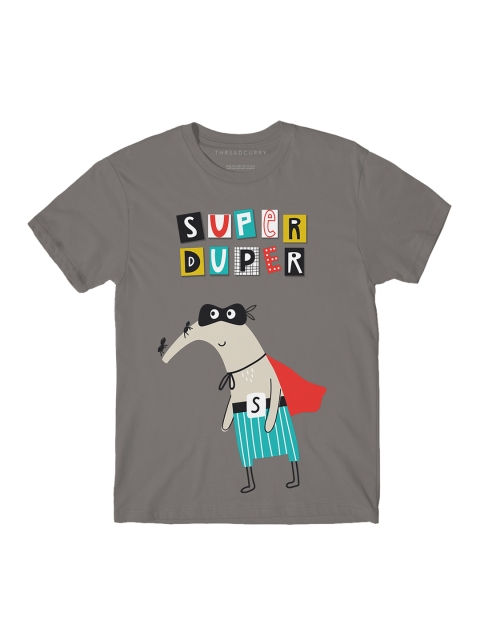 THREADCURRY Boys Grey Printed Round Neck T-shirt