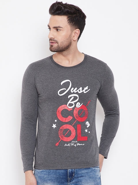 Adobe Men Charcoal Grey Printed Round Neck T-shirt