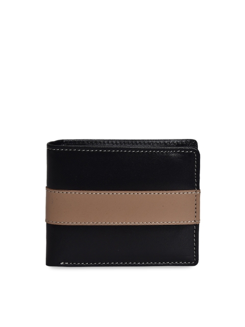 Peseta Men Black & Beige Colourblocked Genuine Leather Two Fold Wallet