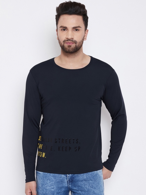 PERFKT-U Men Navy Blue Printed Rapid Dry Round Neck T-shirt