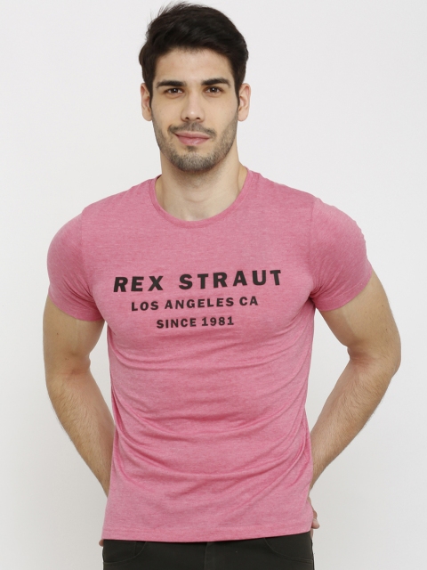 Rex Straut Jeans Men Pink Printed Round Neck T-shirt