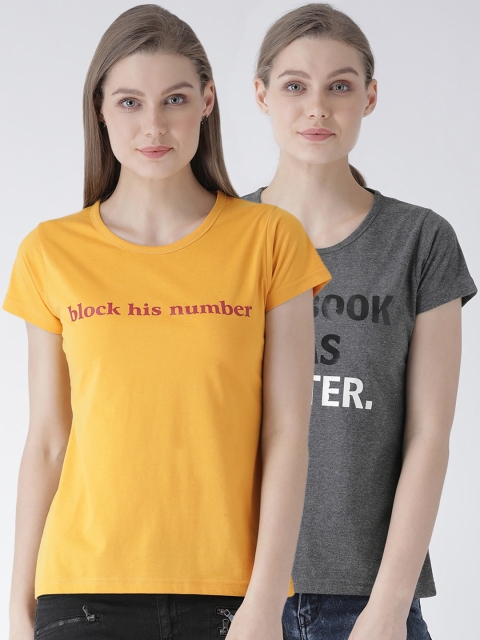GRIFFEL Women Pack of Two Mustard Yellow & Charcoal Grey Printed Round Neck T-shirt
GRIFFEL Women Pack of Two Mustard Yellow & Charcoal Grey Printed Round Neck T-shirt