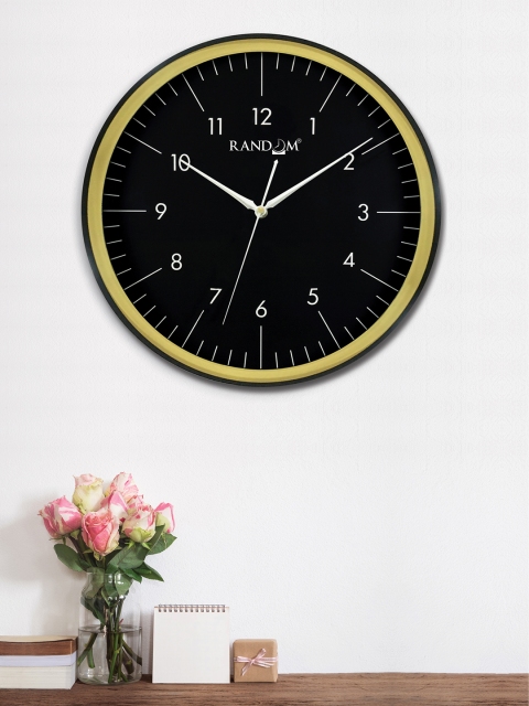 RANDOM Black & Yellow Round Solid 30 cm Analogue Wall Clock