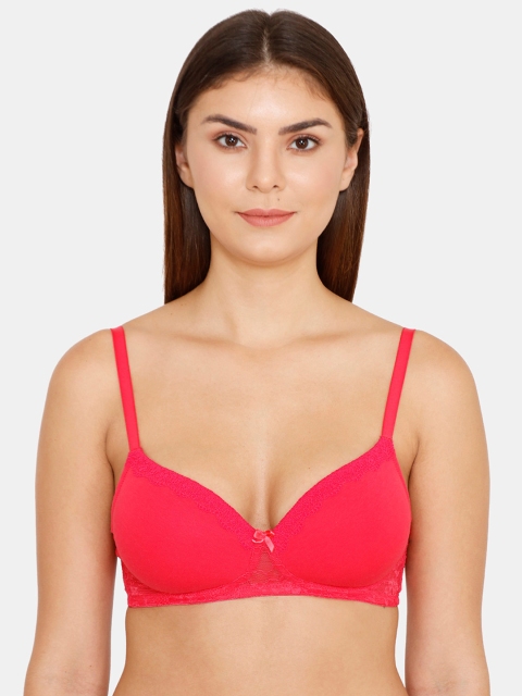 Zivame Red Solid Non-Wired Lightly Padded T-shirt Bra ZI1662FASH00RED