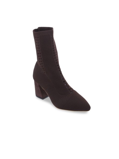 SHUZ TOUCH Women Brown Solid Heeled Boots