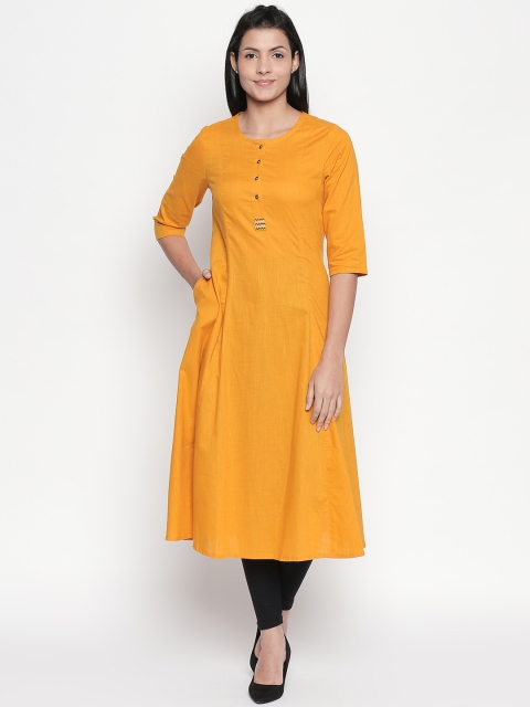 RANGMANCH BY PANTALOONS Women Mustard Yellow Solid A-Line Kurta